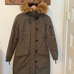 Women's Khaki Parka with Faux Fur Hood